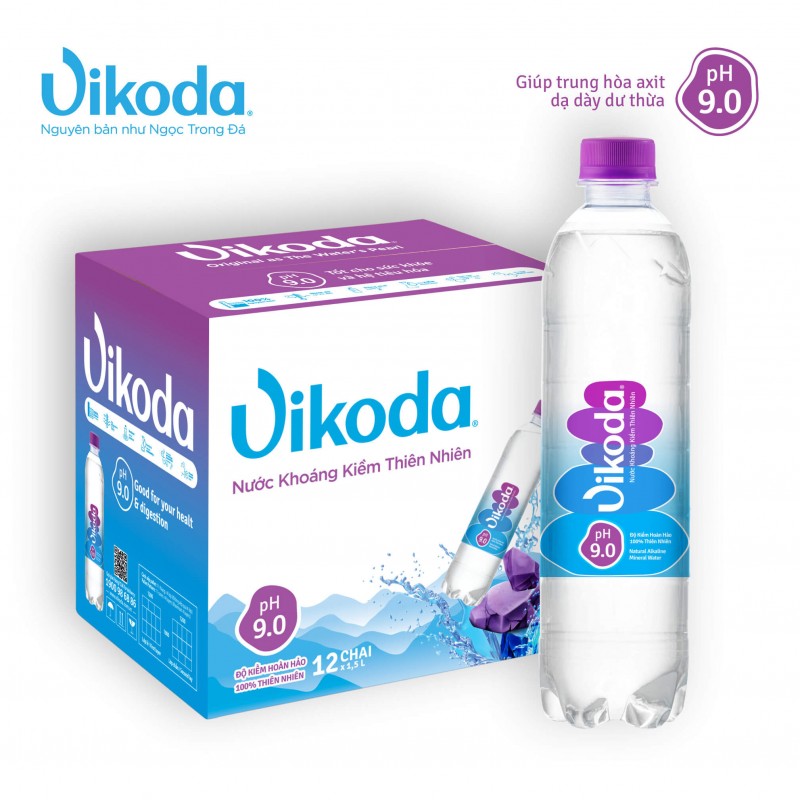 Thùng 12 chai Vikoda Nước Khoáng Kiềm Thiên Nhiên 1.5 lít