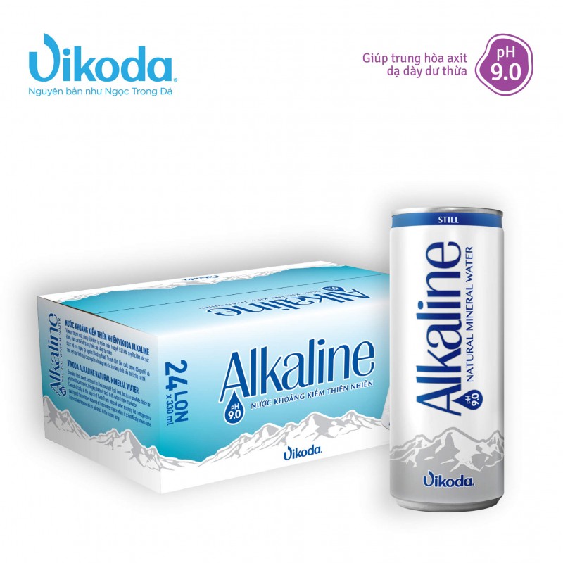 Thùng 24 lon Vikoda Nước Khoáng Kiềm Thiên Nhiên Alkaline lon 330 ml