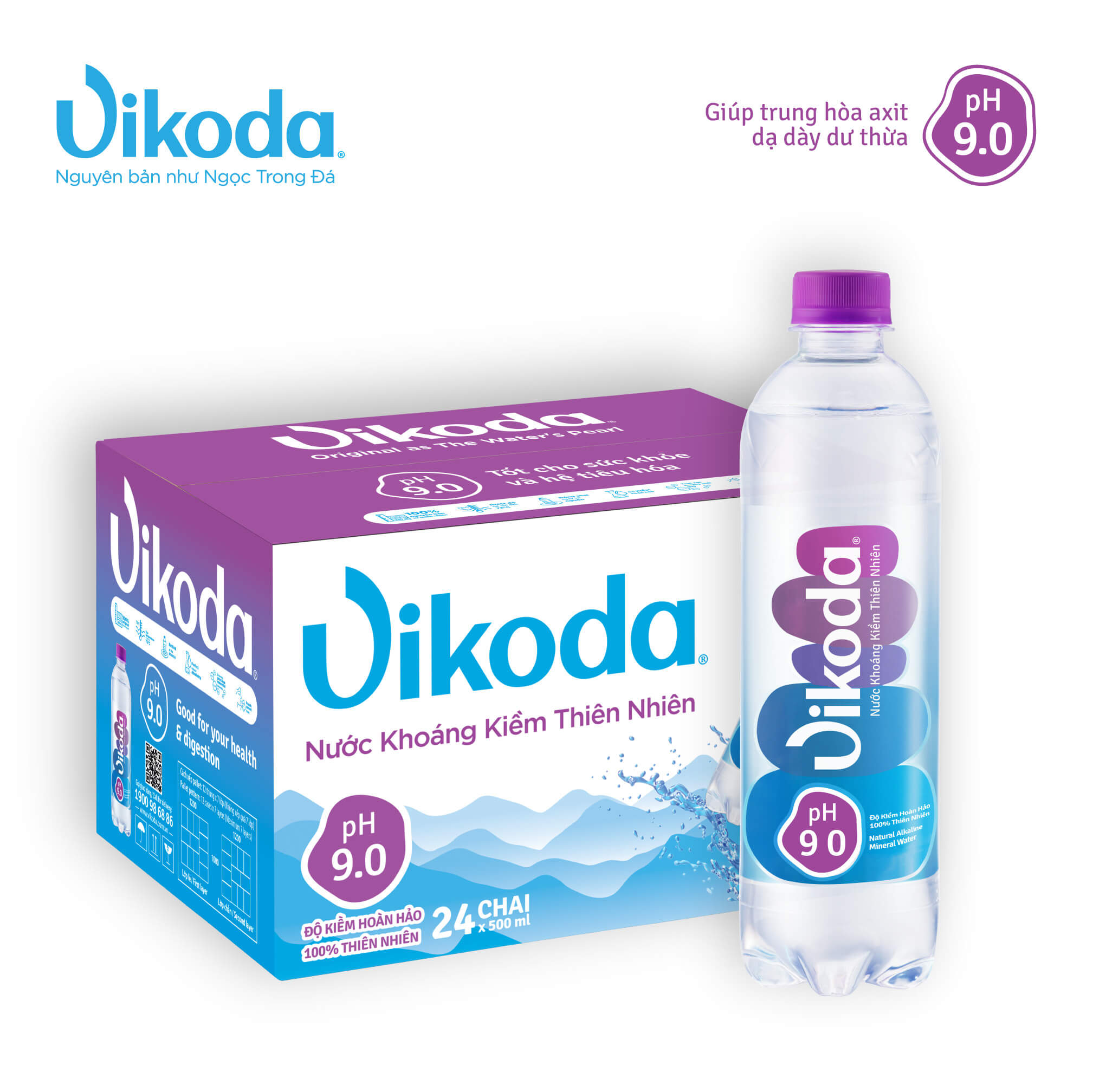 Thùng 24 chai Vikoda Nước Khoáng Kiềm Thiên Nhiên 500 ml