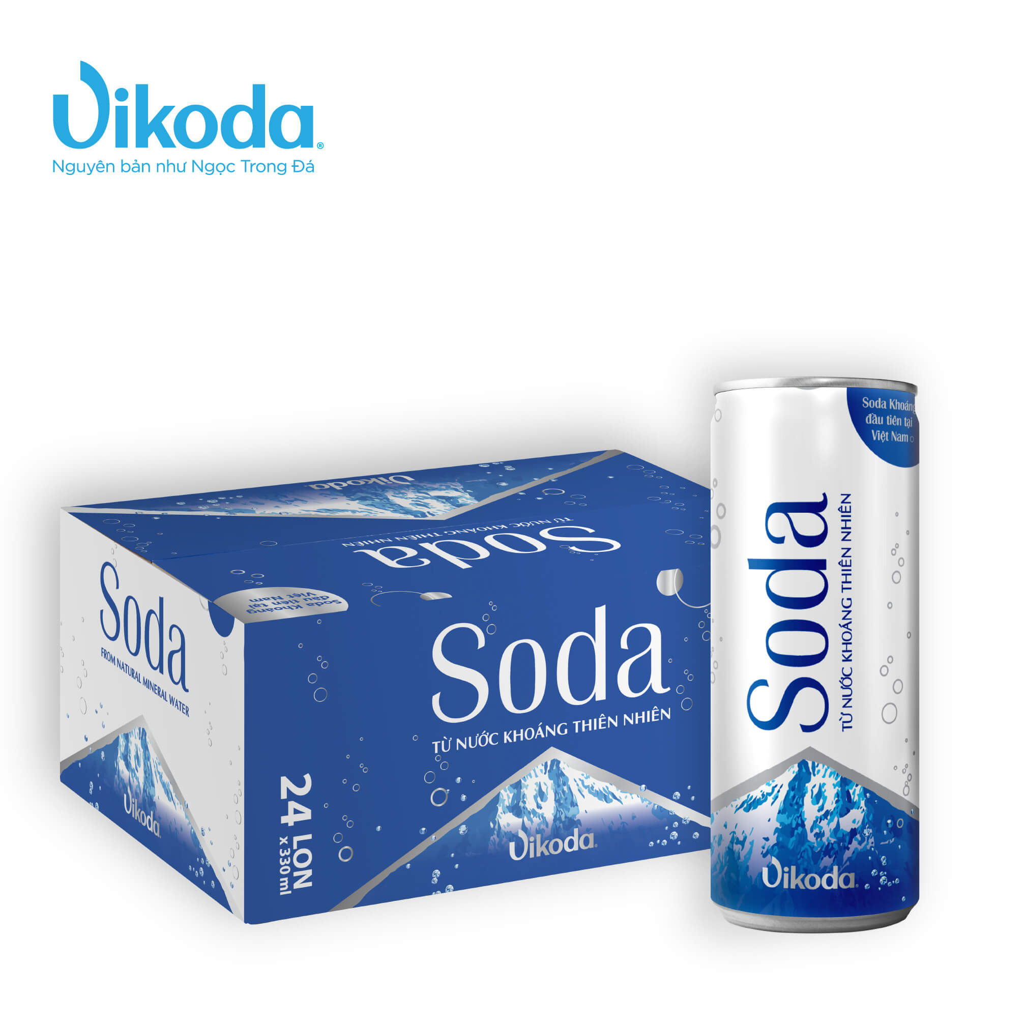 Thùng 24 lon Vikoda Nước khoáng thiên nhiên Soda lon 330 ml